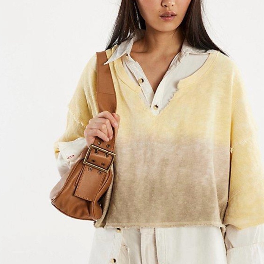 We The Free Yellow and Brown V-Neck Sweater